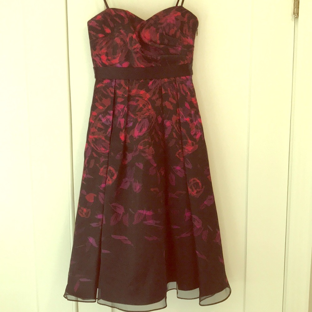 Aidan Mattox Black Red Strapless Formal Tea Dress